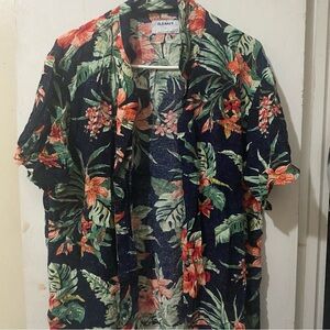 Old Navy Men's Tropical Floral Shirt - Navy and Orange